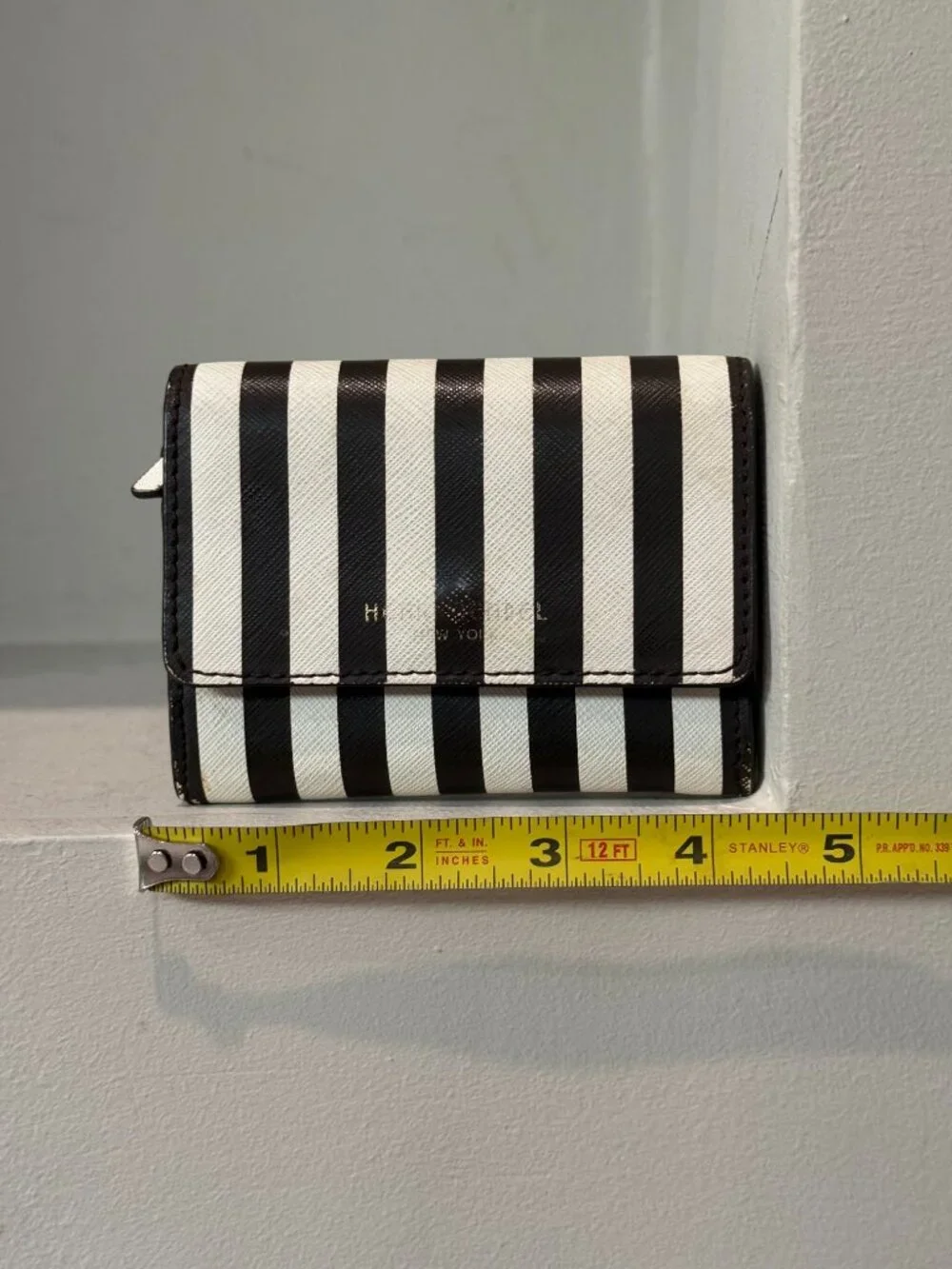 Henri Bendel Centennial Stripe Black White Compact Wallet ID Card Holder